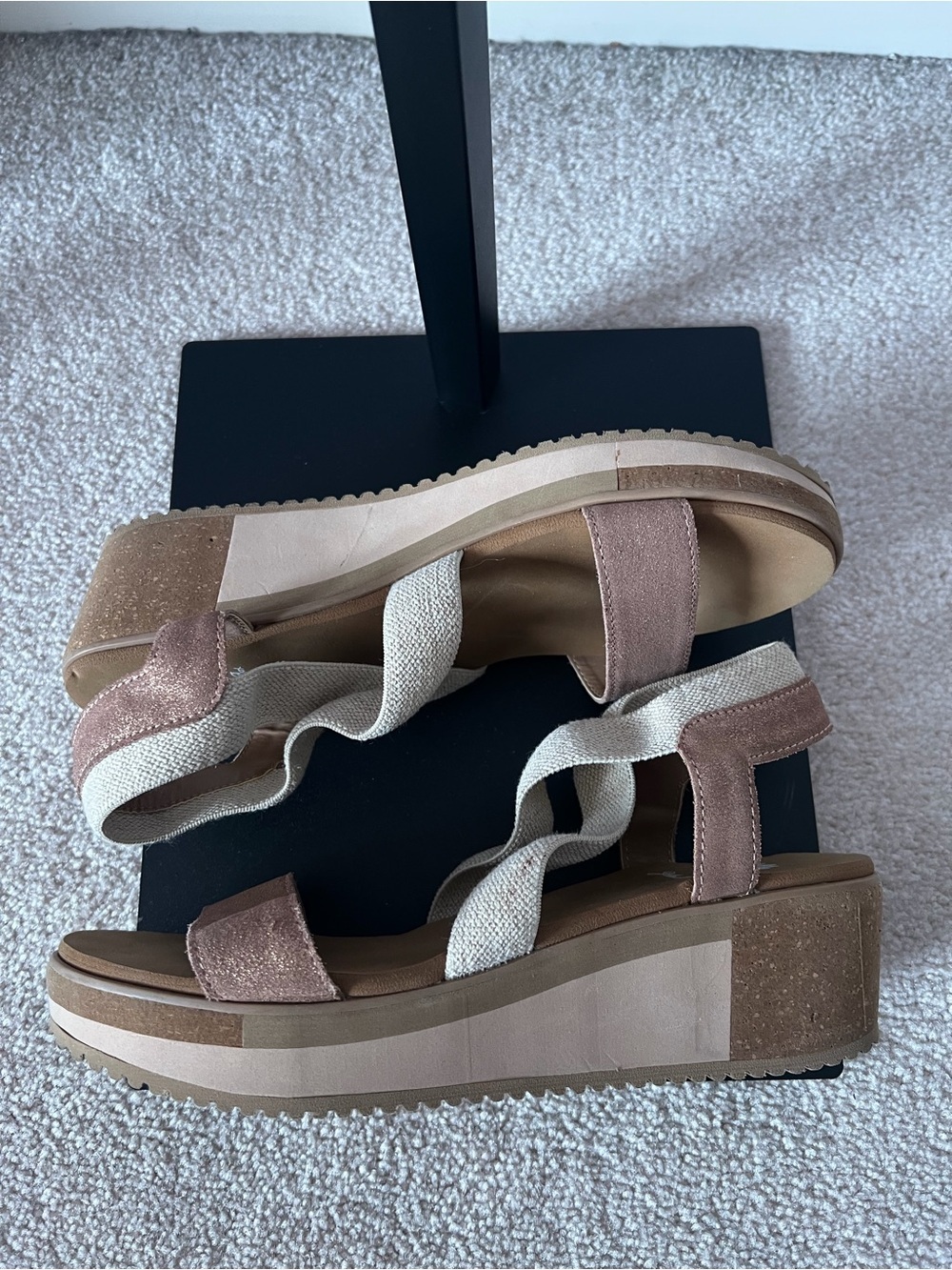 Yellow Box Taupe and Cream Wedge Sandals with Elastic Straps